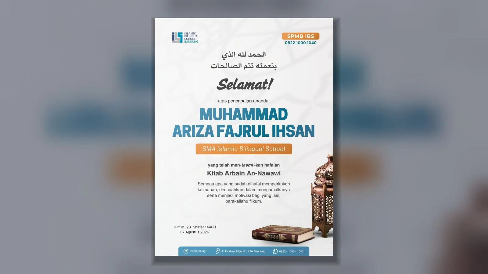 Ariza Fajrul Ihsan Hafal Hadits Arbain An-Nawawi